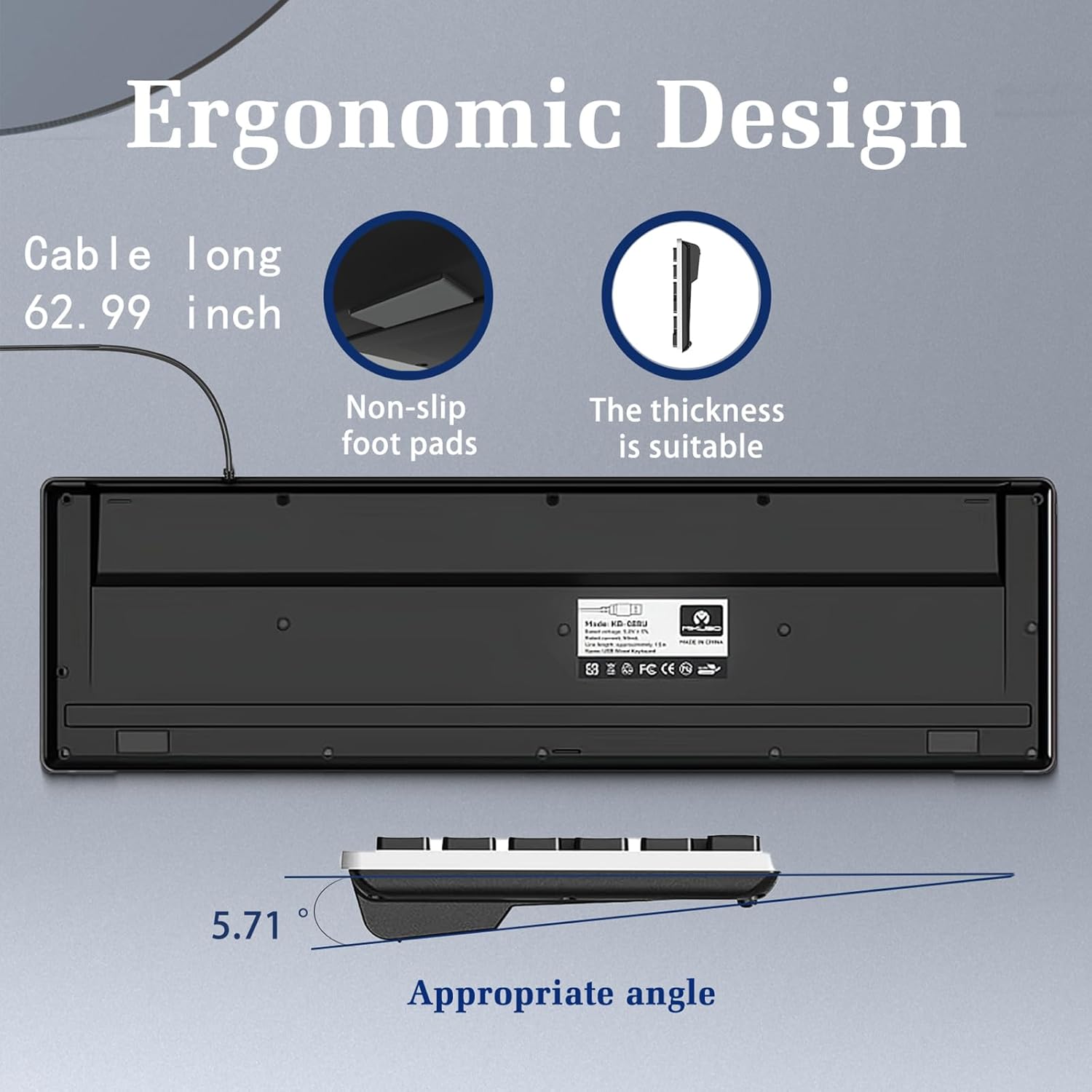 Wired Computers Keyboard with Cover Comfortable Hand Feel,Laser Engraved Characters,12 Multimedia Keys USB Interface Suitable for Laptop PC,Full Size 104 Keyboards, Plug and Play, Office
