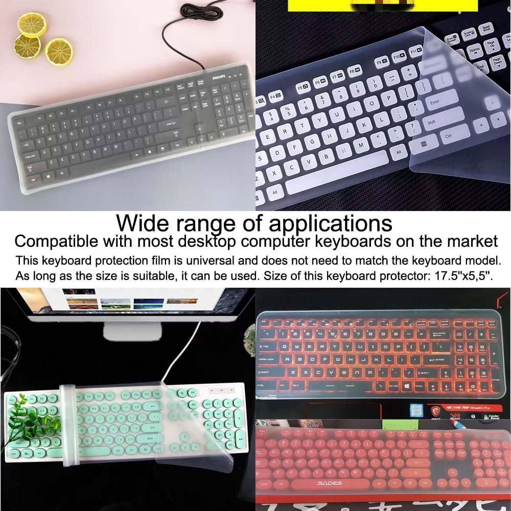 Universal Clear Desktop Computer Keyboard Protection Skin Protector Cover for PC 104/107 Keys Standard Keyboard,Ultra Thin Desktop PC Silicone Waterproof Dustproof Keyboard Cover (Type B)