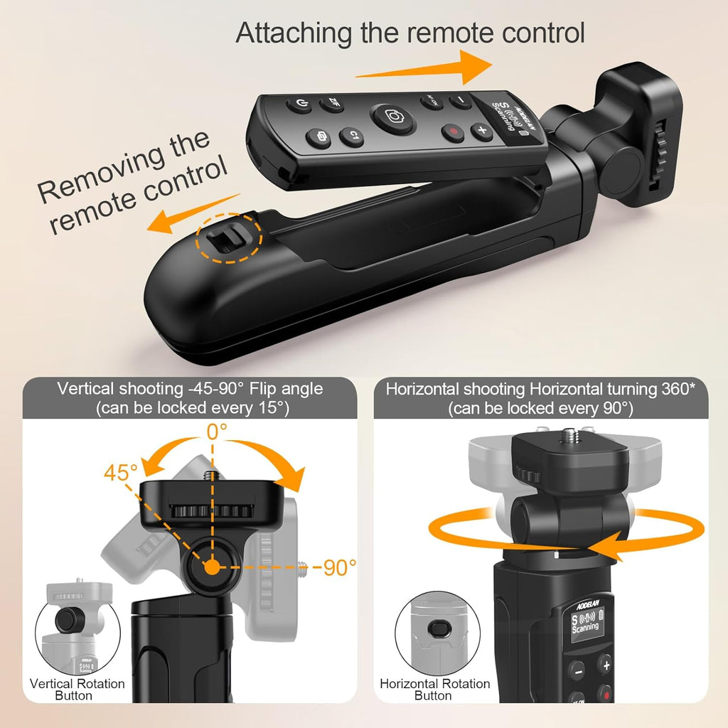 AODELAN for Sony Camera Tripod with Rechargeable Wireless Shutter Release,Shooting Grip Remote Control Handle for ZV-E10,ZV-1F,ZV-1,A7C,A7III,A7R IV,A6100,A6400,A6700,FX30,A9 II,DSC-RX0 II(Black)