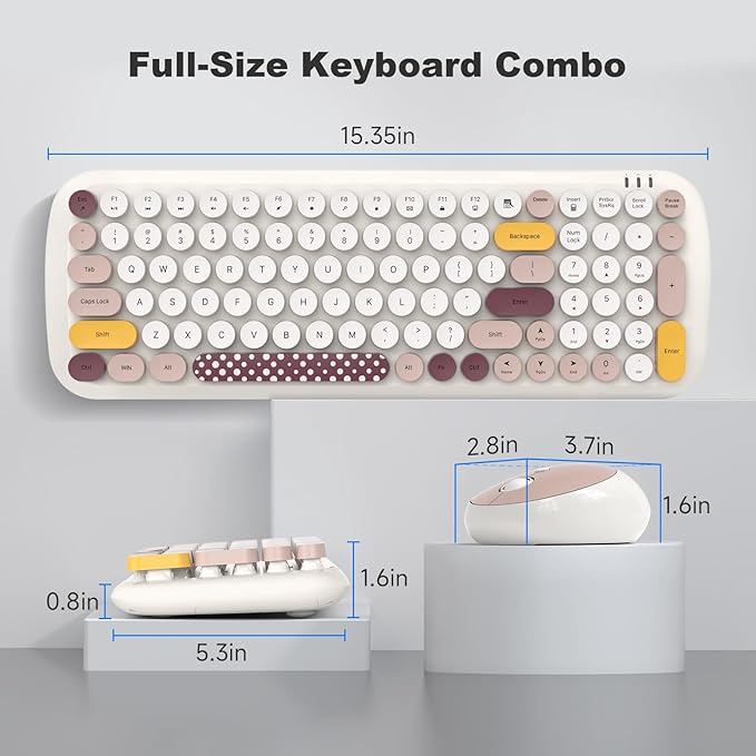 KNOWSQT Wireless Keyboard and Mouse Combo, Light Beige 100 Keys 2.4 GHz Round Keycap Typewriter Keyboards, USB Receiver Plug and Play, for Windows, PC, Laptop, Computer, Desktop