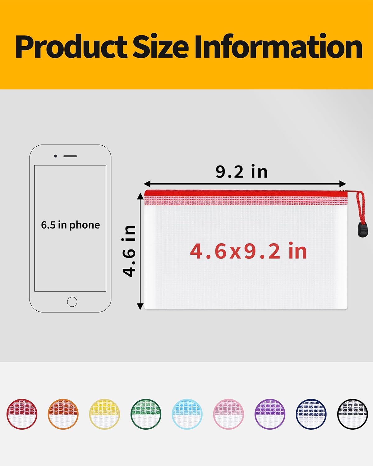 SUNEE Plastic Mesh Zipper Pouch 4.6x9.2 in (9 Colors, 18 Packs), Plastic Pencil Pouches, Multipurpose Travel Bags, for Office Supplies Bills Cosmetics Travel Accessories& Games Organizing Storage