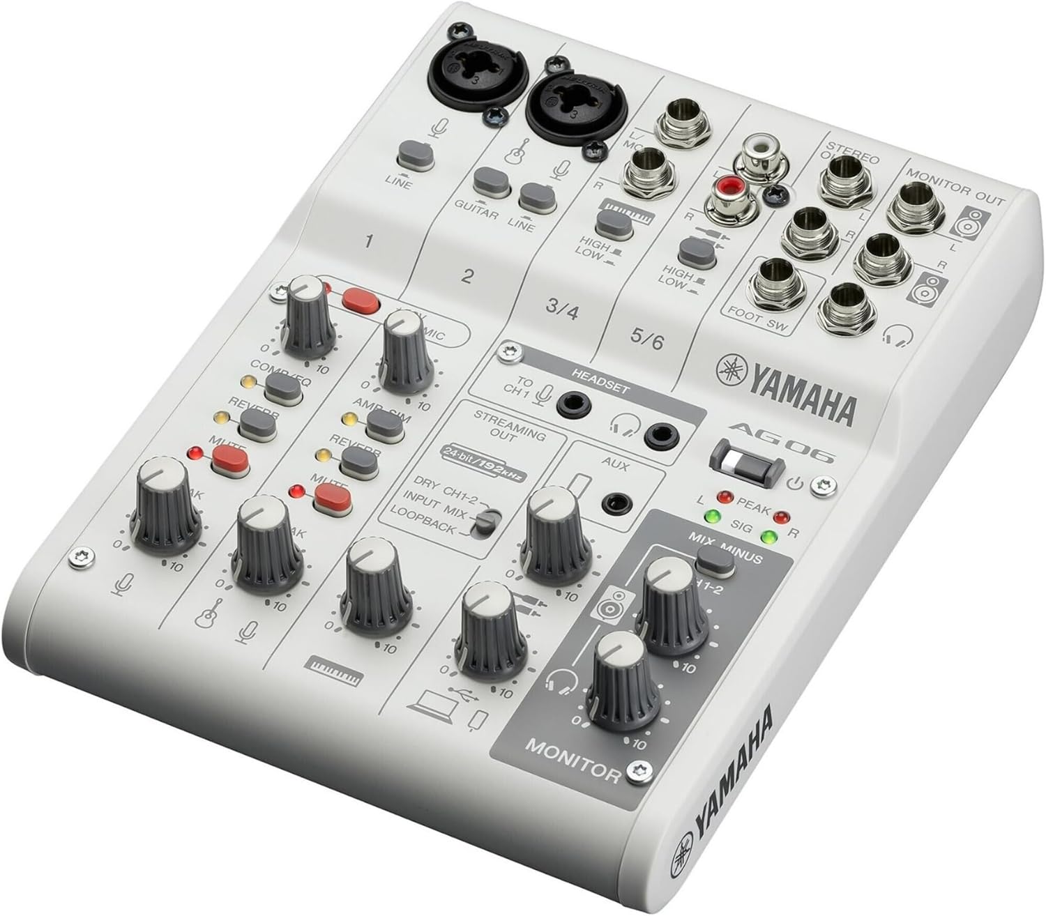 Yamaha AG06MK2 White 6-Channel Live Streaming Loopback Mixer/USB Interface with Steinberg Software Suite