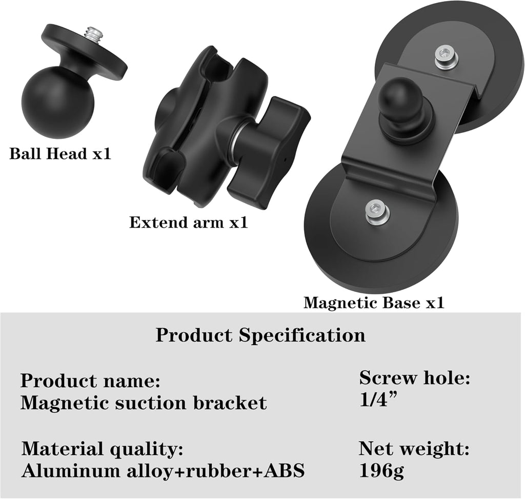 Taisioner Magnetic Car Mount Camera Mount for Insta360 x5/x4/x3/x2 Go 2/3 Car Body Outside with 360°Rotation Ball Head Compatible with Gopro,360 Max,Insta 360,DJI osmo,Akaso Aciton Camera