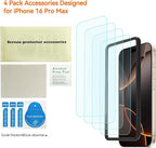 4 Pack Anti Blue Light Screen Protector for iPhone 16 Pro Max [6.9 inch] with Installation Frame,9H+ Anti Blue Light Tempered Glass, Anti-Scratch, Case Friendly