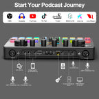 Podcast Equipment Bundle for 2 with Dual XLR-3.5 Condenser Micophones with Mic Pop Filters Audio Equipment for Live Streaming/ Recording, Online Gaming for Phone/ Laptop/ PC Audio Interface M100