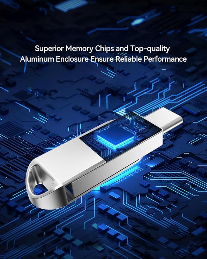 64GB USB C Flash Drive, Dual Drive USB 3.0 and Type C Thumb Drive Up to 110MB/s Read Metal Waterproof Swivel Design Portable for PC Laptop Tablet Android Smartphone iPhone 15 and More, Silver