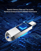64GB USB C Flash Drive, Dual Drive USB 3.0 and Type C Thumb Drive Up to 110MB/s Read Metal Waterproof Swivel Design Portable for PC Laptop Tablet Android Smartphone iPhone 15 and More, Silver