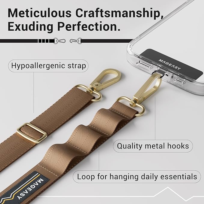 MAGEASY Universal Cell Phone Lanyard Crossbody - Anti-Theft Crossbody Phone Strap for iPhone 16 Pro Max & Most Smartphones, for Men & Women | 20mm (Khaki)