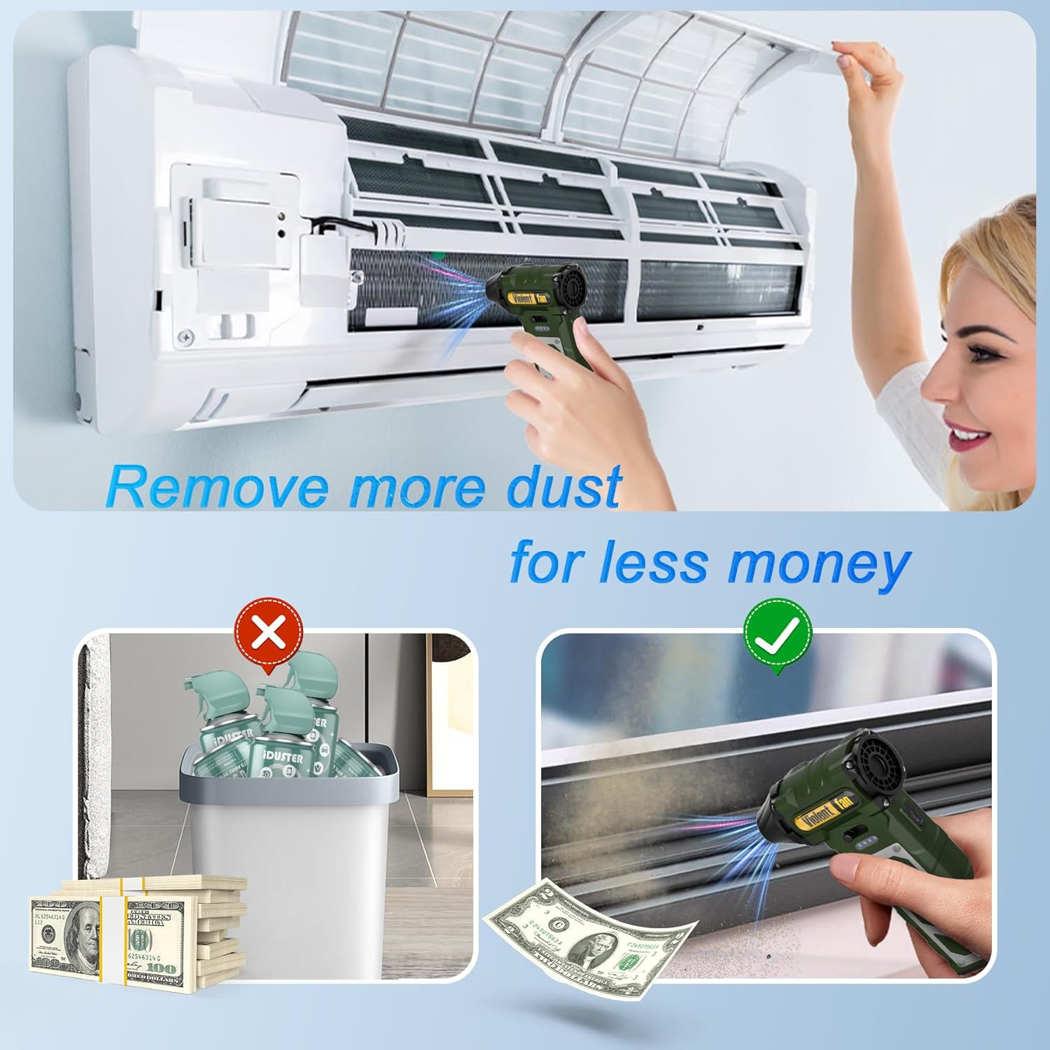 Electric Air Duster-Compressed Air Duster,60mph Wind Stepless Speed Canned Air for PC/Computer/Blaster/Electronics/Home Cleaning, 150000RPM Air Blower to Spray Air Can Dust Off Keyboard Cleaner(Green)