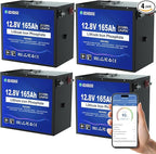 DC HOUSE 12V 165Ah 4Pack LiFePO4 Deep Cycle Battery(48V165Ah), Safer Metal Shell, Bluetooth & Low Temp Protection, Rechargeable Battery for RV, Marine, Solar, Home Energy Storage