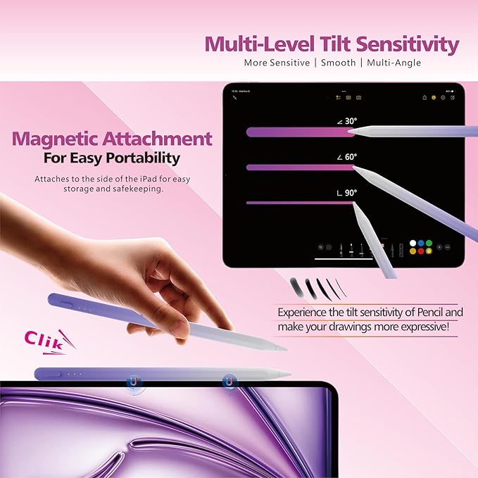 Stylus Pen for iPad,14Mins Fast Charge for Apple Pencil,Palm Rejection,Tilt Sensitivity, Pen for iPad11/10/9/8/7/6, Pro 12.9"/11"/13" M4, Mini 6/5, Air 5/4/3/11"-13" M2/M3 with Polishing Cloth