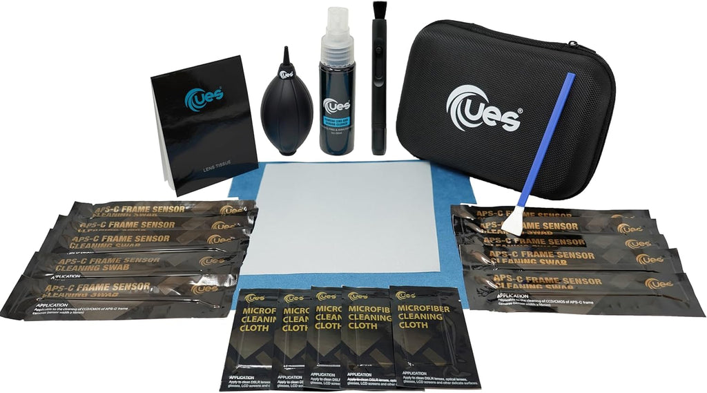 UES 21-in-1 Camera Cleaning Kit: 10 APS-C 16mm Sensor Cleaning Swabs, 5 Lens Cleaning Cloth, Air Blower, Lens Cleaning Pen, Lens and Sensor Liquid Cleaner, Lens Cleaning Paper, Screen Cleaning Cloth
