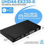 OREI Professional 4K 4x4 HDMI Extender Matrix - HDBaseT UltraHD 4K @ 60Hz 4:2:0 Over Single CAT5e/6/7 Cable with HDR Switcher & IR Control, RS-232 - Up to 230 Ft - Loop Out - 4 Receivers Included