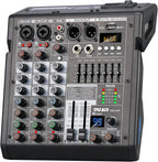 Audio Mixer, 4 Channel Sound Board Mixing Console with 99-Bit DSP, 7-Band Eq Output, Digital MP3 Computer Input, Professional DJ Mixer Board with 48V Phantom Power Stereofor Recording Live