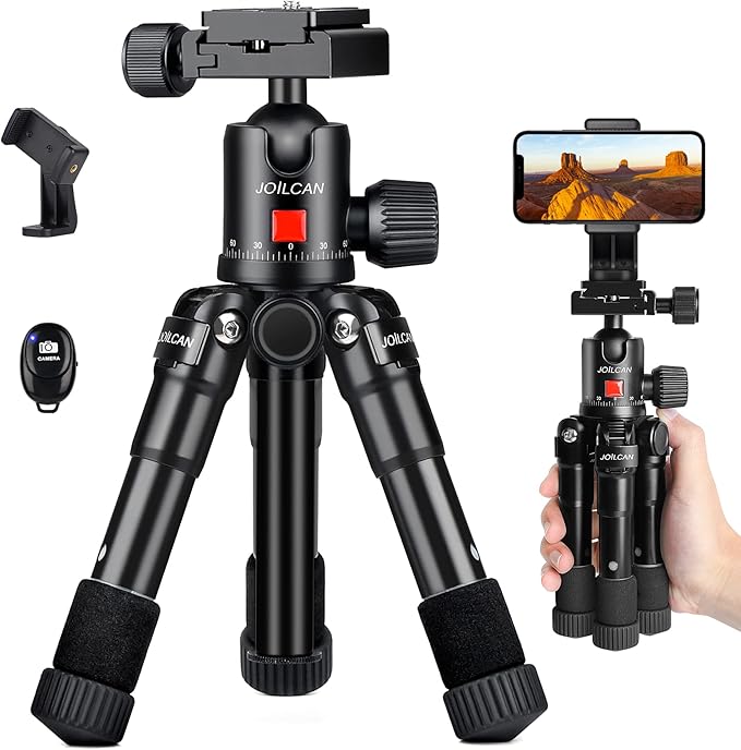 JOILCAN Mini Tripod for Camera, 21" Aluminum Desktop Tripod with 360° Ball Head, Portable Travel Tripods for DSLR Phone Projector, Load up to 15lb