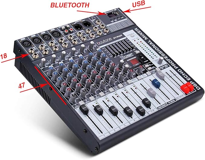 Boytone Dj Mixers 8 Channel Audio Mixer Sound Board with Bluetooth, USB MP3 Port Player with 48V Phantom Power Sounds Mixer with 16 Bit FX Effect, BT-80MX