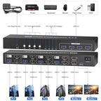 8K@60HZ 4K@120Hz HDMI KVM Switch 2 Monitors 4 Computers with 4 Port USB 3.0 Hub, 4 Port Dual Monitor HDMI KVM Switch for 4 Computers Share 1 Set of Keyboard, Mouse and 2 Monitors