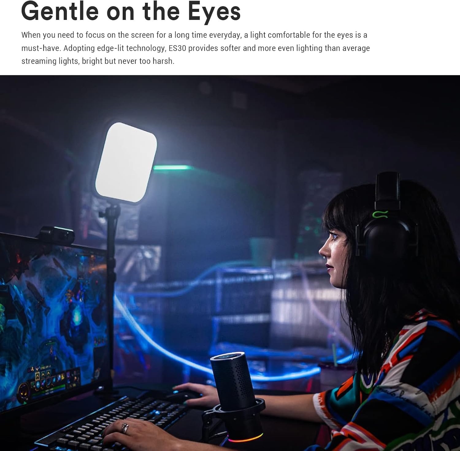 Godox ES30 Key Light, 2250Lumens Desk Light for Streaming with Extendable Desk Stand, 0-100% Brightness & 2800-6500k Color Temperature APP Control, Soft Light Panel for Streaming, Zoom Calls, YouTube