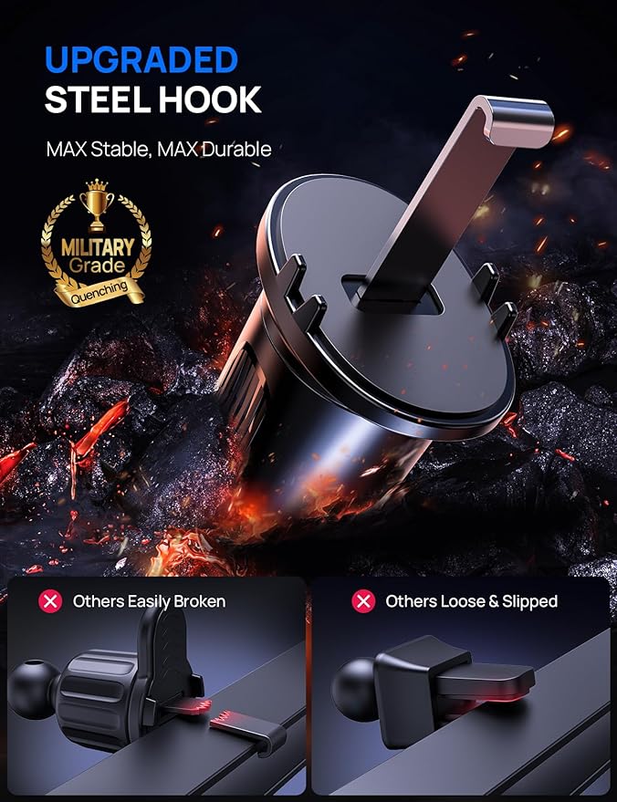 Car Phone Holder Mount for Air Vent, [Never Shake Hook Clip] 360° Adjustable Vent Clip, Compatible with Big Phones,Thick Cases, Phone Holders for Your Car–Fits iPhone, Samsung and Android
