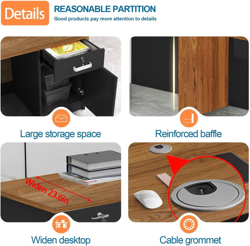 Reception Desk with Counter Modern Checkout Counter with Lockable Drawer Keyboard Tray Receptionist Desk for Office Salon Reception Table Q Right 63inch/160cm