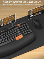 Wireless Keyboard and Mouse Combo, 2.4G Wave Keys Ergonomic Keyboard with Palm Rest and 3 DPI Silent Mouse, Compact Size for Natural Typing, Spill-Resistant, for Windows/PC/Laptop/Mac(Black)