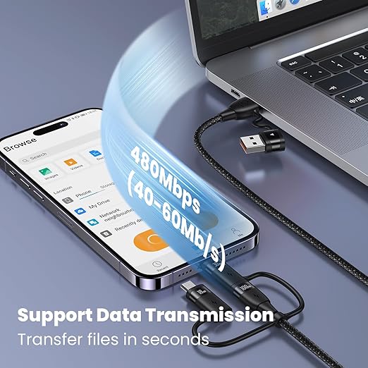 100W USB C Multi Charging Cable, USAMS 6.6FT 5-in-1 5A Fast Sync Charger Adapter Nylon Braided Type-C Cable for Laptop/Tablet/Phone and More