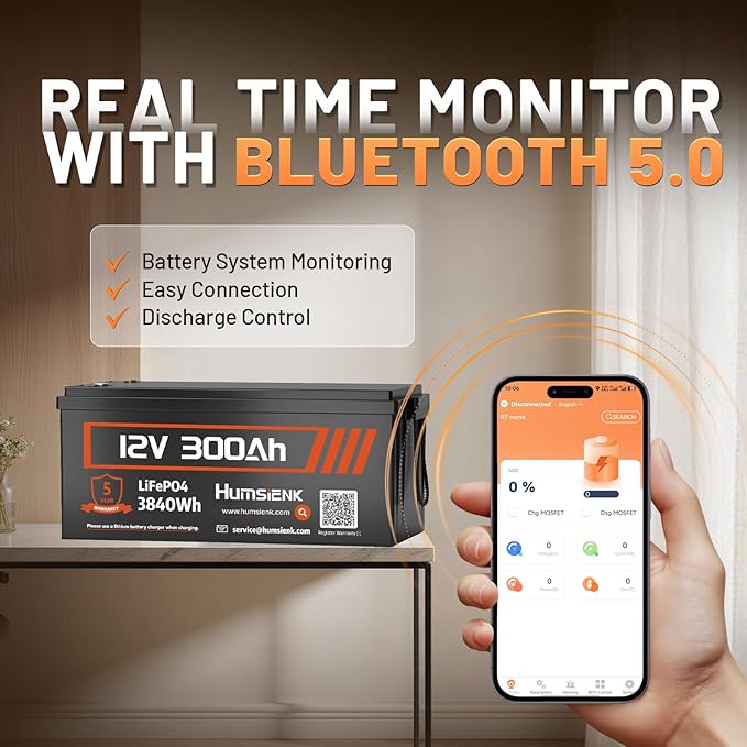 Bluetooth 12V 300Ah Battery LiFePO4 Lithium Built-in 100A BMS, 15000 Deep Cycles Battery 3840Wh with Low-Temp Protection for RV Marine Trolling Motor Home Energy Storage Off-Grid Living, 4 PACK