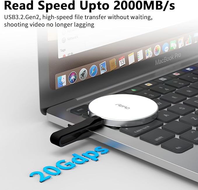 P10 Magnetic PSSD 2TB，for iPhone MagSafe Portable SSD, Upto 2000MB/s-Type-C, SM2320，USB 3.2 Gen 2x2 20Gbps, Connectivity, Updated Firmware - Portable Magnetic External Solid State Solution