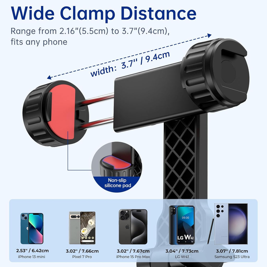 SYNCWIRE Tripod Phone Mount, Universal Smartphone Mount Adapter with 2 Cold Shoe and 1/4" Screw, 360° Rotates and 180° Tilts Adjustable Cell Phone Clamp Holder for Enhancing Mobile Photography Setup