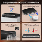 YuanLey 48 Port Gigabit Managed PoE Switch with 48 10/100/1000Mbps PoE+ Ports, 6X 10Gbps SFP+, L3 Smart Managment Ethernet Switch, VLAN, QoS, ACL, SSL, Fanless, Rackmount Network Switch