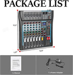 Audio Mixer,6 Channel Board Mixer for Streaming, Professional Sounds Board Mixer with 16 DSP Effect, USB Audio Interface and 48V Phantom Power, Stereo DJ Mixers for PC Recording/DJ stage