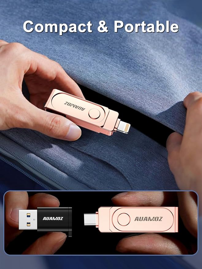 512GB Flash Drive Intended for iPhone, Memory Stick Storage Files Photos Videos Backup, Compatible with iPhone iPad Android PC, Plug and Play, No Application Required (Rose Gold)