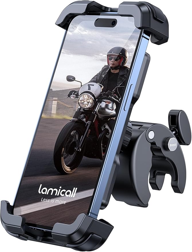 Lamicall Motorcycle Phone Mount, Bike Phone Holder - [Metal Lock] Upgrade Quick Install Handlebar Clip for Bicycle Scooter, Cell Phone Clamp for iPhone 16 15 14 Pro Max, Galaxy, 4.7-6.8" Phones