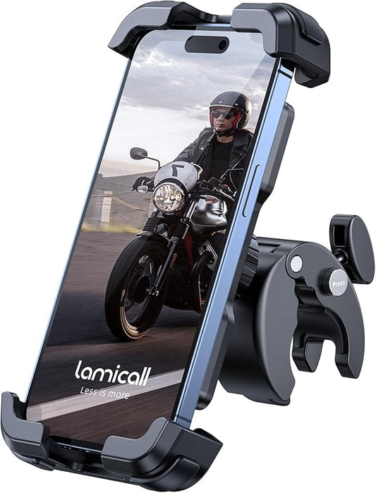 Lamicall Motorcycle Phone Mount, Bike Phone Holder - [Metal Lock] Upgrade Quick Install Handlebar Clip for Bicycle Scooter, Cell Phone Clamp for iPhone 16 15 14 Pro Max, Galaxy, 4.7-6.8" Phones