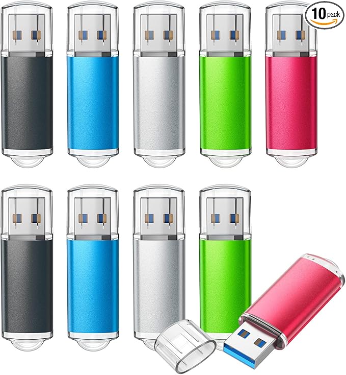 TOPESEL 32GB 10Pack 3.0 USB Flash Drive High Speed 32G Thumb Drive Memory Stick for PC Laptops Tablets TVs Car Audio(5 Mixed Colors: Black Blue Green Red Silver)