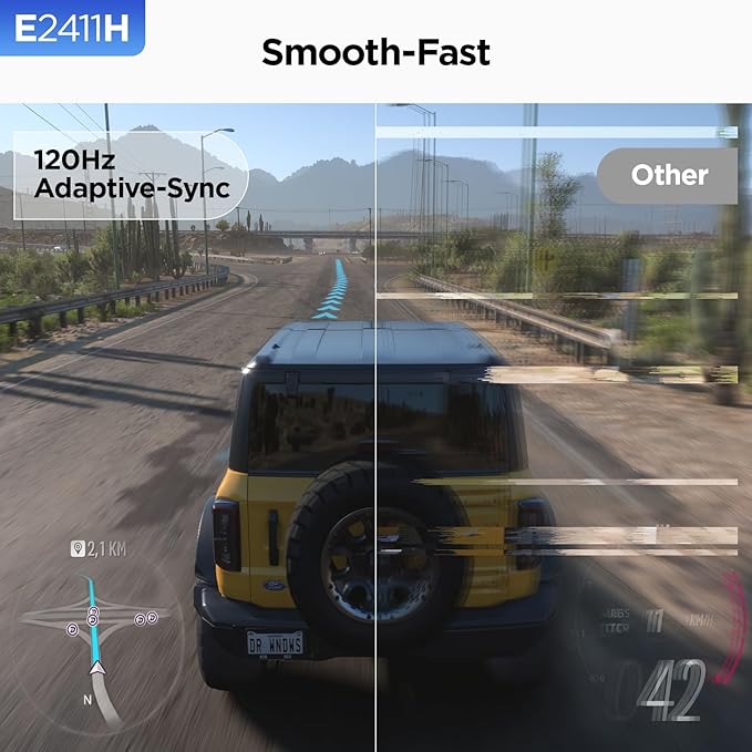 KOORUI 24 inch Monitor 120Hz, Full HD 1920 * 1080p IPS Ultra-Thin Computer Monitor, 99% SRGB Color Gamut, VESA 100 * 100mm Mountable,Tilt Adjustable,HDMI & VGA Ports,Black, E2411H