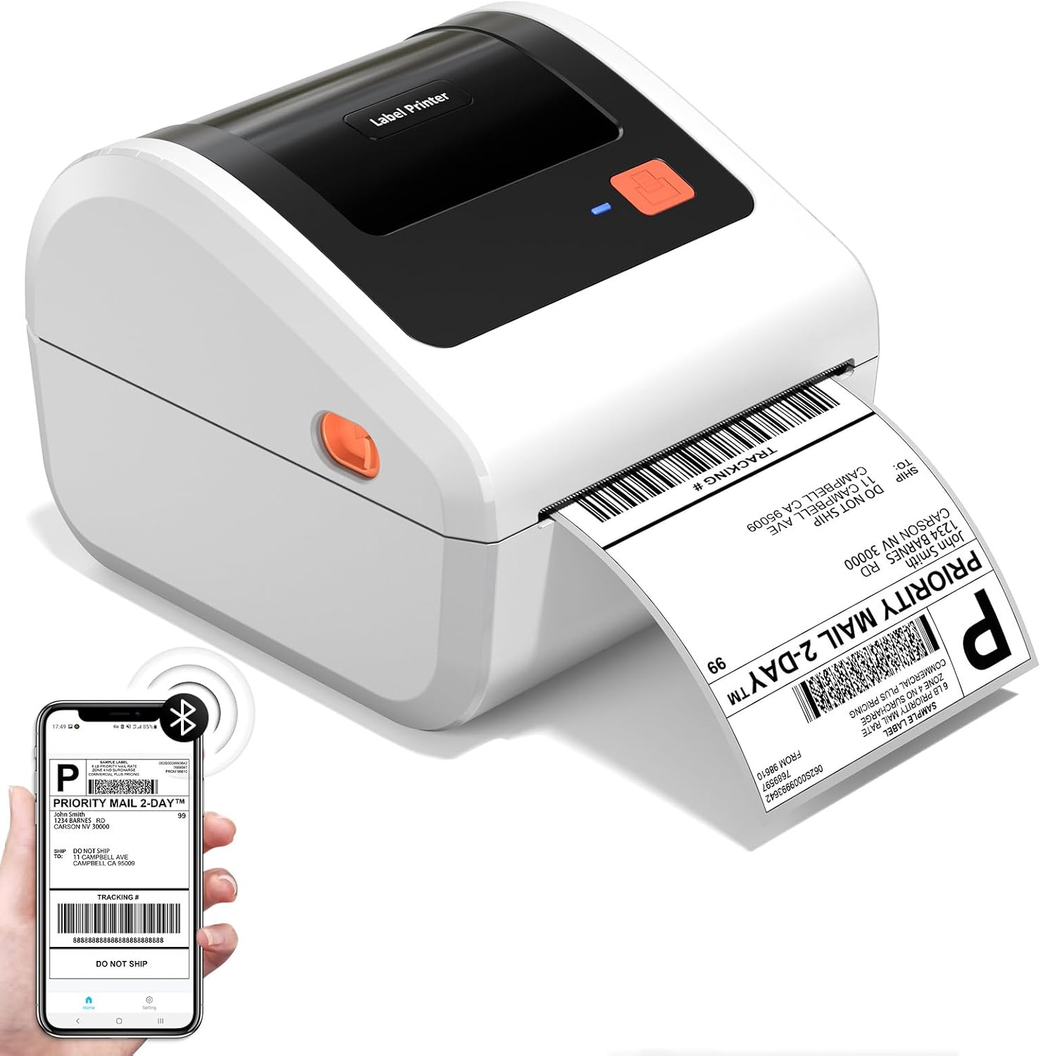 Bluetooth Thermal Shipping Label Printer - D450BT Thermal Label Printer 4x6 for Small Business & Shipping Packages, Compatible with iPhone, Android, iPad, Windows, macOS, USPS, Amazon, Tiktok