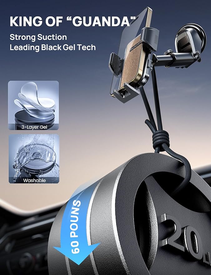 [2025 New] Dashboard Phone Holders for Your Car [Military Grade Stable] Phone Holders for Your Car, Non-Slip Silicone Carbon Fiber Car Phone Mount, Rotatable Suction Cup for All Phone, Gold