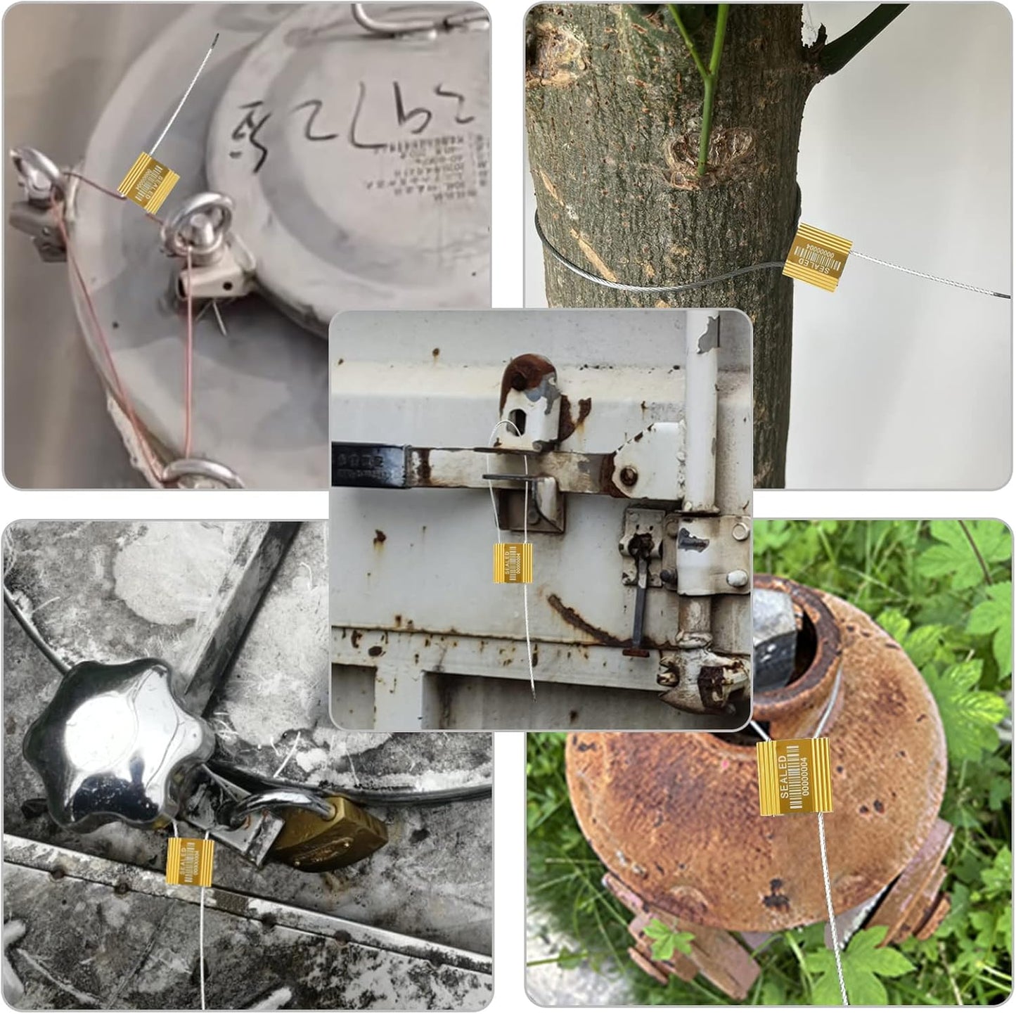 100 Yellow Steel Cable Seals with Barcode, ISO 17712 Security Seals: Truck Seal, Anti-Tamper Pull Tite Tags, Self-Locking Safety Ties