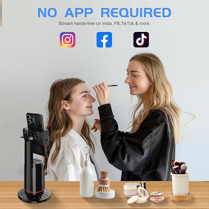 Auto Face Tracking Phone Holder for Phone, GoPro, Compact Camera, 360° Rotation Mount with Remote Compatible with Tripod, Rotating Stand for iPhone for Vlog, Streaming, Video, FaceTime, TIK Tok