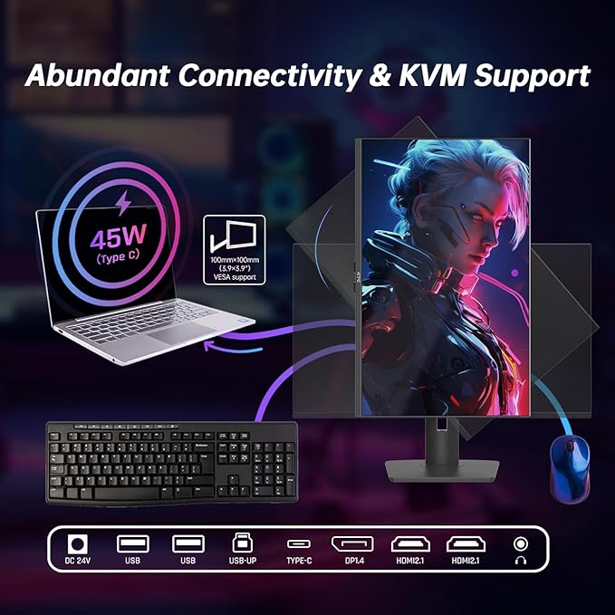 KTC 32 Inch 4K Mini LED Monitor, Fast IPS, HDR1000 144Hz 1ms MPRT Gaming Monitor,Type-C 45W, HDMI/DP/USB,RGB Light, Swivel/Height/Pivot/Tilt Adjust, VESA, Computer Monitor for Gaming & Designer