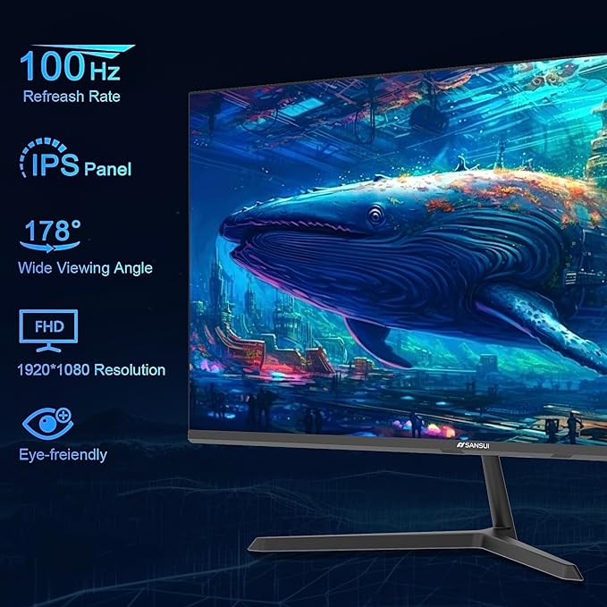 SANSUI 24 inch Monitor, IPS Display FHD Computer Monitor, 100Hz Monitor VESA Mount with HDMI Inputs for Home Office (HDMI Cable Included)