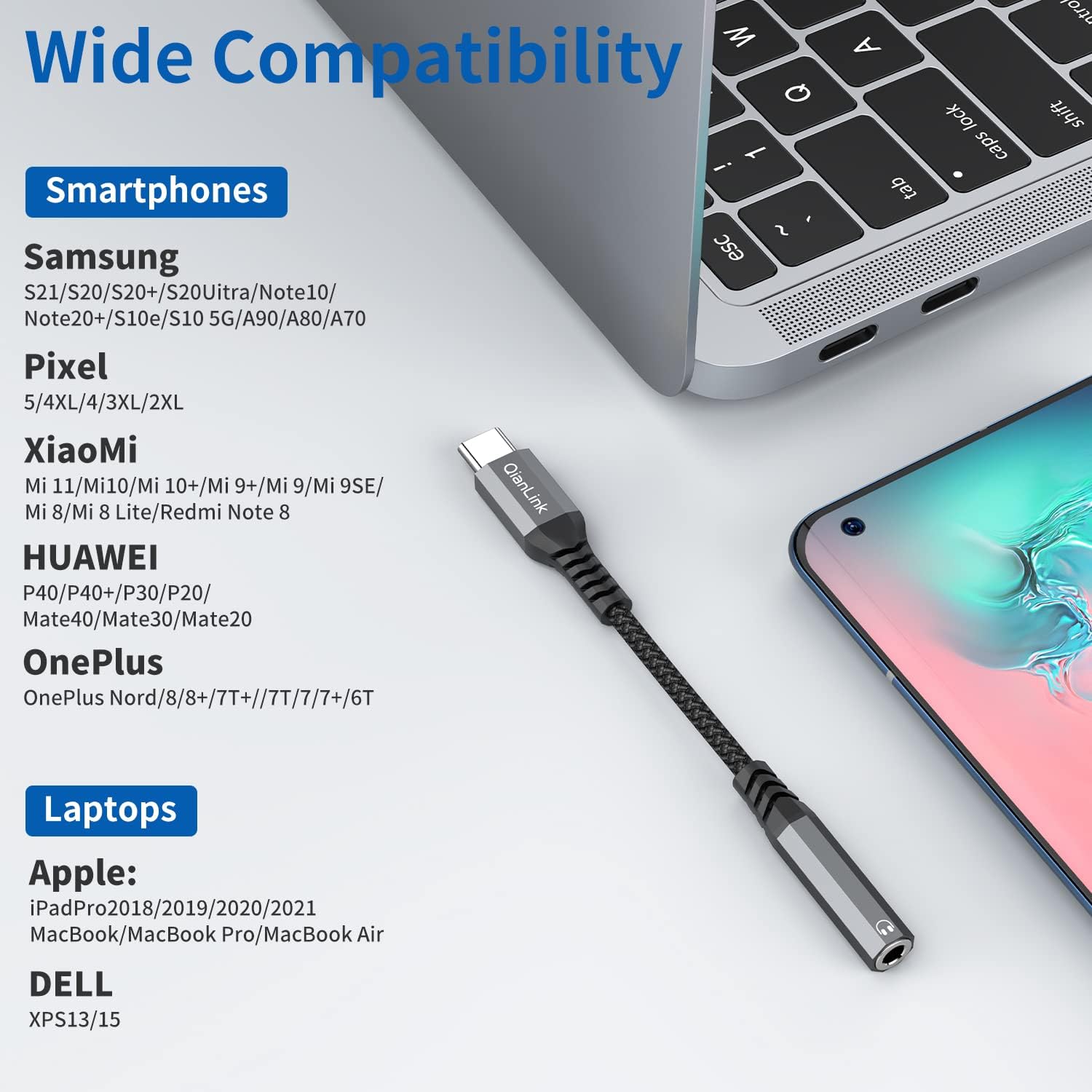 USB Type C to 3.5mm Female Headphone Jack Adapter, (2-Pack) USB C to Aux Audio Dongle Cable Cord for iPhone 15 16 17 Pro Max, Samsung Galaxy S25 S24 S23 S22 S21 S20 Ultra, Note 20, Pixel 8 9,iPad Pro