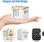 Universal International Power Travel Plug Adapter, 5 in 1 European Travel Plug Adapter W/ 3.5A 2xUSB-A and 2xUSB C Wall Charger and Worldwide AC Outlet for Europe USA UK AUS Asia (White Gold)
