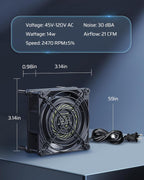 DEWENWILS 2 Pack 120V AC Fan, Waterproof Exhaust Fan 80mm, 14W 2470RPM 21CFM, DIY Cooling Fan for Refrigerator, Computer Case, Compressor Engine, Generator, UL Listed