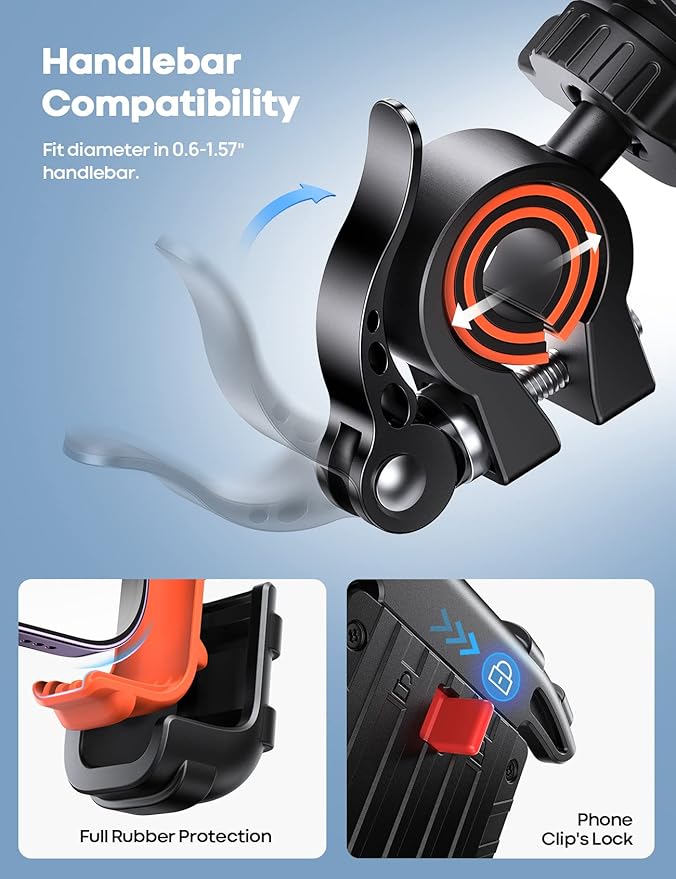 Lamicall Bike Phone Holder, Motorcycle Phone Mount - Motorcycle Handlebar Cell Phone Clamp, Scooter Phone Clip for iPhone 14 Plus/Pro Max, 13 Pro Max, S9, S10 and More 4.7" - 6.8" Smartphone, Orange