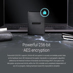 Transcend 250GB External SSD for iPhone/iPad/Mac/Windows/Android, PC/Laptop/Tablet/TV/Game Console, Portable Solid State Drive with One Touch Back up, One-Time Password Unlock, Type-A&Type-C Cables