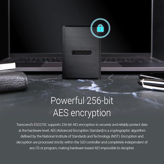 Transcend 1TB External SSD for iPhone/iPad/Mac/Windows/Android, PC/Laptop/Tablet/TV/Game Console, Portable Solid State Drive with One Touch Back up, One-Time Password Unlock, Type-A&Type-C Cables