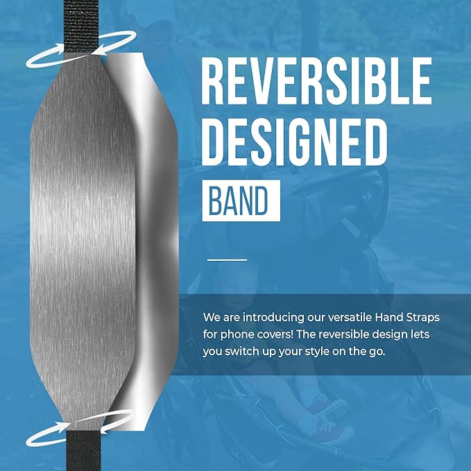 Phone Grip Strap - Pack of 2 Reversible Finger Holder for Phone Back, Customizable Anti-Slip Design, Wireless Charging Compatible Detachable Holder for iPhone - Metallic Silver