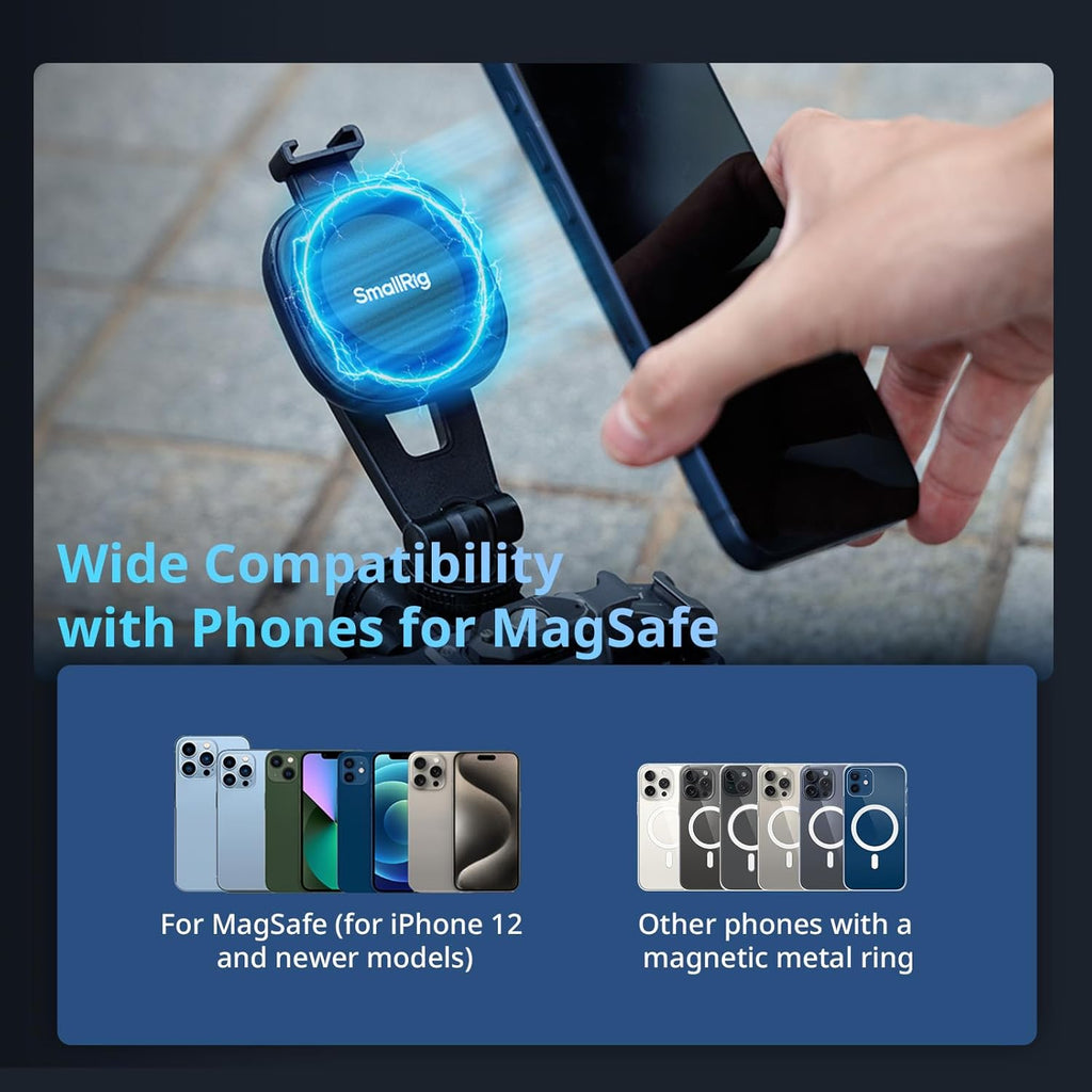SMALLRIG AC-10 Magnetic Attachable Phone Clamp, with Cold Shoe Mount and 1/4"-20 Threaded Hole, for iPhone 16/15 / 14/13 / 12 Series, 90° Tilt for Recording, Live Streaming - 5283